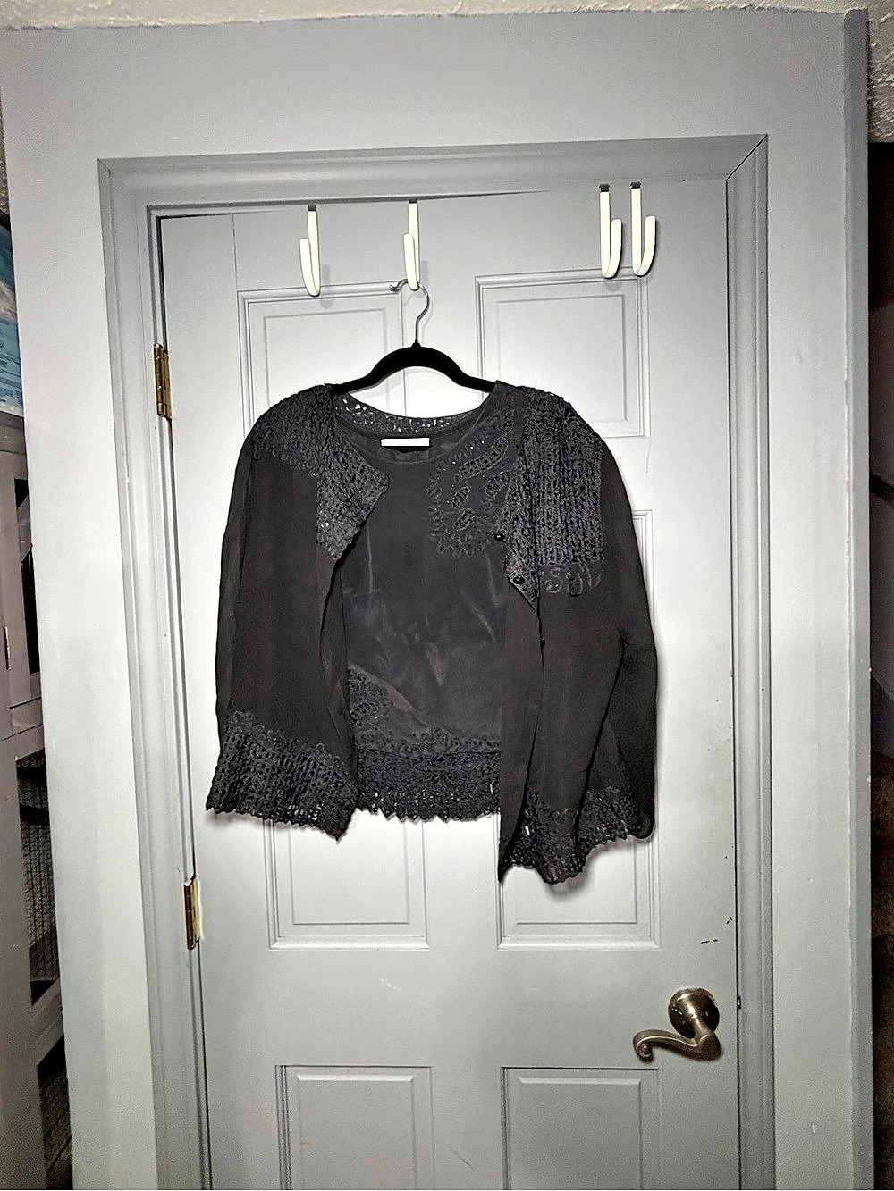 Vintage Y2K Vera Cristina silk Black Lace Trim Top set (tank and sheer blouse)